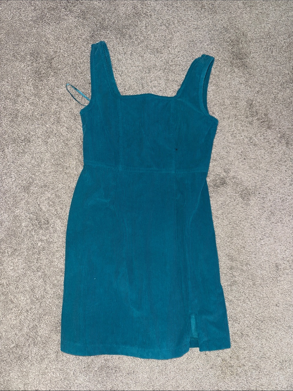 Japna Teal Corduroy Square-Neck Mini Dress